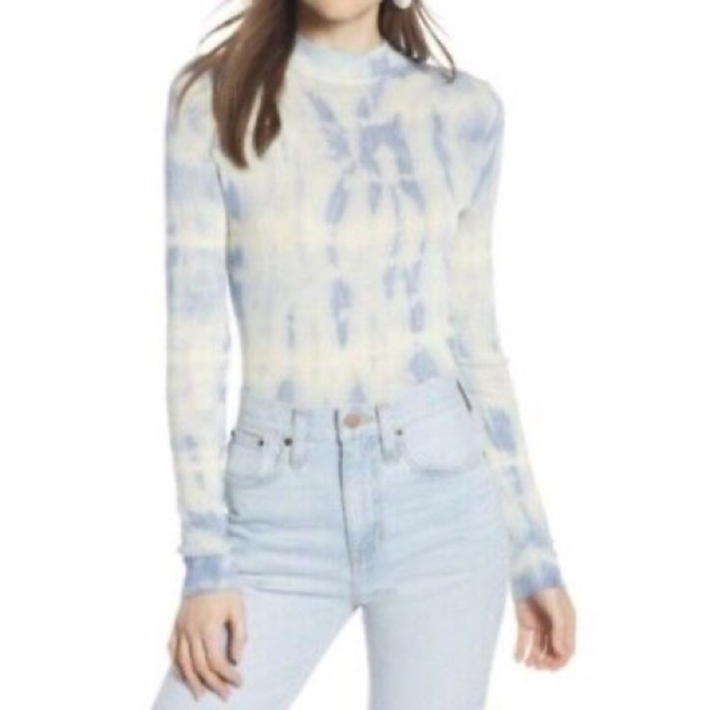 EUC Something Navy Tie Dye Ribbed Mock Neck Sweater XXS